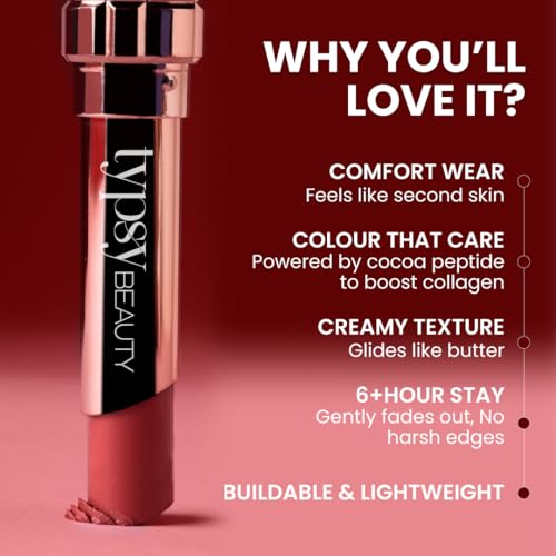 Typsy Beauty Cocoa Peptide Velvet Matte Lipstick | 8hr Wear, Soft Blur Finish, Lightweight Texture, Hydrating Nude Lipstick| Brownie Bite Light 01 | Cocoa Peptides | Vegan & Paraben-Free 3.5g
