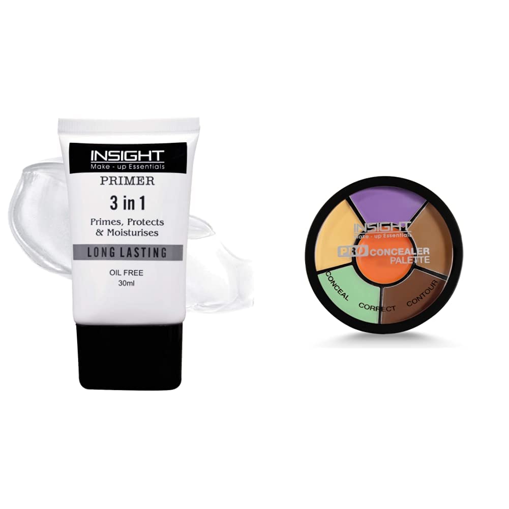 Insight Primer | 3 In 1 Oil Free (PRIMER) & Insight Cosmetics Pro Concealer Palette - Corrector, 15gm