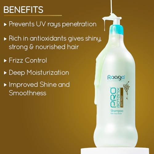 Raaga Professional Pro Botanix Anti-Frizz Shampoo with Shea Butter | Smoothes and Controls Unruly Frizzy Hair, Deep Moisturization | Suitable For Men & Women (1000 ml)