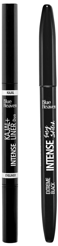 Blue Heaven Intense Duo Kajal + Eyeliner Pencil, Black(0.55Ml+0.30Gm) & Intense Eyeliner Pencil Easy Sketch, Black, 1Ml Matte Finish