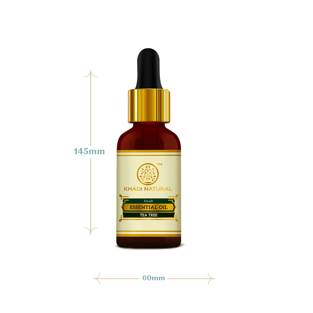 Khadi Natural Tea Tree Pure Essential Oil| Latest International Packaging| Provides Fresh & Purifying Experience| Anti inflammatory Properties| Skincare & Haircare| Improves Scalp Health| Helps Reduce Spots| 15ml