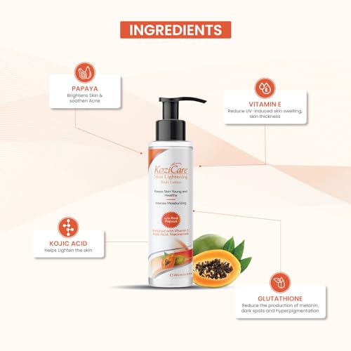 Kozicare Cream Papaya Body Lotion For All Skin Types | Shea Butter Body Lotion, Niacinamide & Kojic Acid Body Lotion | Reduce Dryness & Flakiness | Soft, Supple & Moisturize Skin - 200 Ml