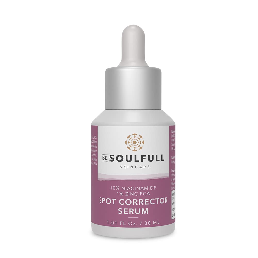 BE SOULFULL Spot Corrector Serum with 10% Niacinamide, 1% Zinc PCA for Normal to Oily Skin- Serum for Clear and Spotless Skin- Refine Skin Tone and Texture- checks Discoloration and Minimize Large Pores- 30ML