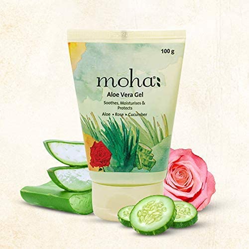 moha: Aloe Vera Gel Enriched With Rose & Cucumber Pure & Natural Face Gel Helps in Healing of Skin,helps to hydrate and nourish all kinds of skin - 100 gm (Pack of 1)