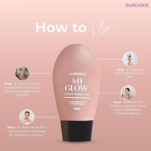 Suroskie My Glow All-In-One Tinted Sunscreen Spf 30 Moisturizer 60 Ml Medium Shade | Natural Glowy Finish | Intense Hydration & Uva/Uvb Protection | Sweat Resistant | Niacinamide Cream For Men & Women
