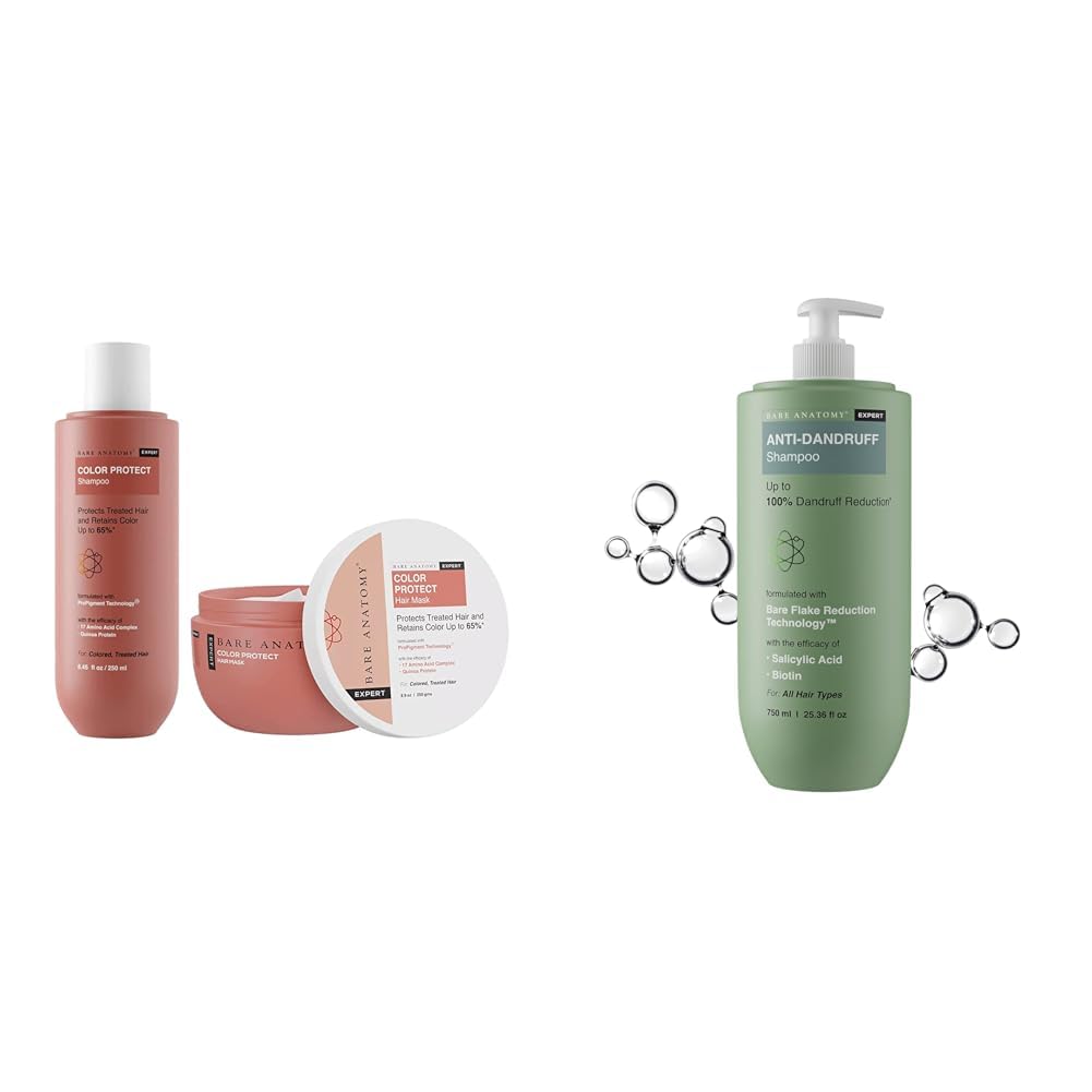Bare Anatomy Color Protect Shampoo + Hair Mask Kit for Coloured and Treated Hair For Dry & Frizzy Hair, 250ml + 250g Expert Anti-Dandruff Shampoo - 750ML