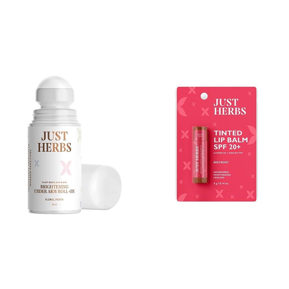 Just Herbs Unisex Vanilla Under Arm Roll On Deodorant - 50 Ml & Tinted Lip Balm 4 G (Beetroot) Combo, 2 Count