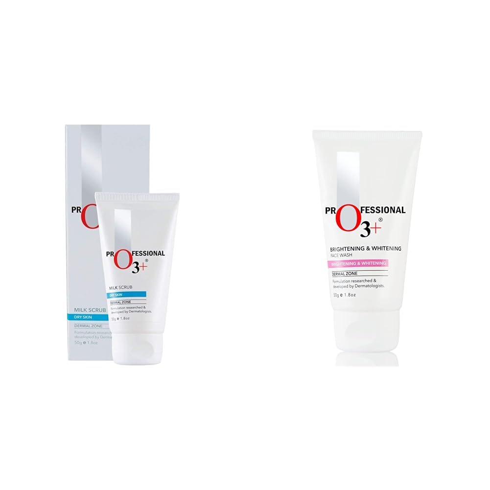 O3+ Milk Scrub Enriched with Macadamia Nuts Extracts for Clean & Bright Complexion & O3+ Brightening and Whitening Face Wash Combo