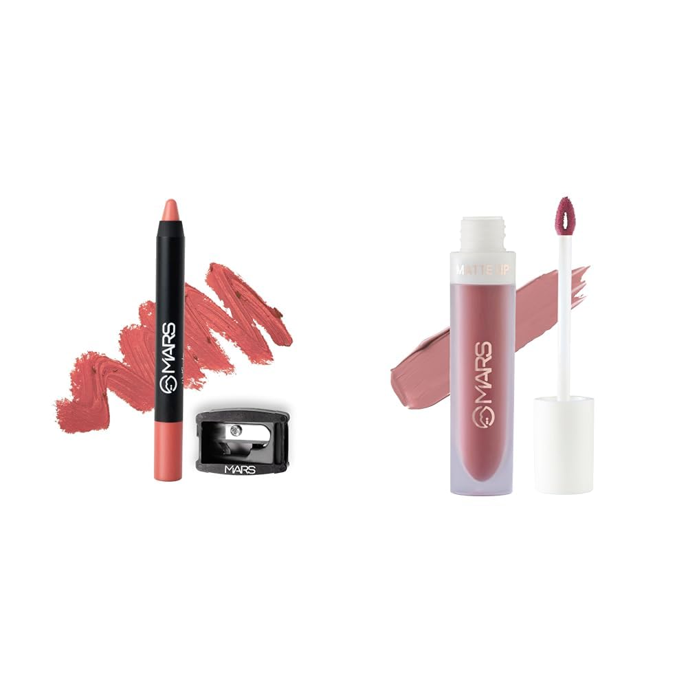 MARS Long Lasting Crayon Lipstick up to 12 Hours Stay (3.5 gm) (12-I Am Fierce) Matte Liquid Lip Color | Long Lasting | Non-Transfer & Waterproof Lipstick for Women (4.5 ml) (03-Blow a Kiss)