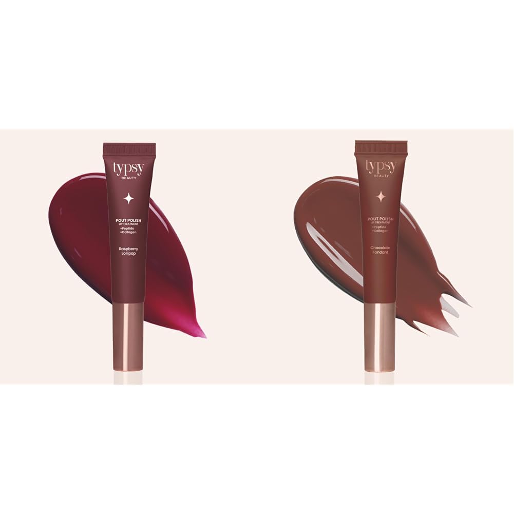 Typsy Beauty Pout Polish Peptide Lip Balm with Cooling Metal Tip Applicator, Raspberry Lollipop & Chocolate Fondant Combo for Dry, Chapped and Dark Lips, 8g