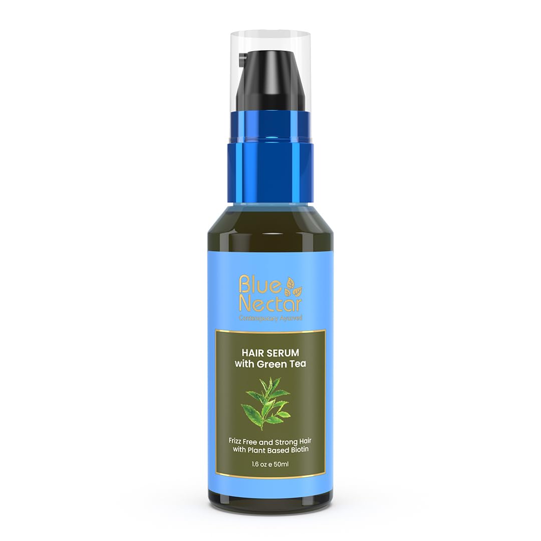 Blue Nectar Green Tea Hair Serum for Dry Frizzy Hair for Women & Men | Plant Based Biotin Hair Growth Serum | Hair Serum for Hair Fall Control for All Hair Types (12 herbs, 50 ml)