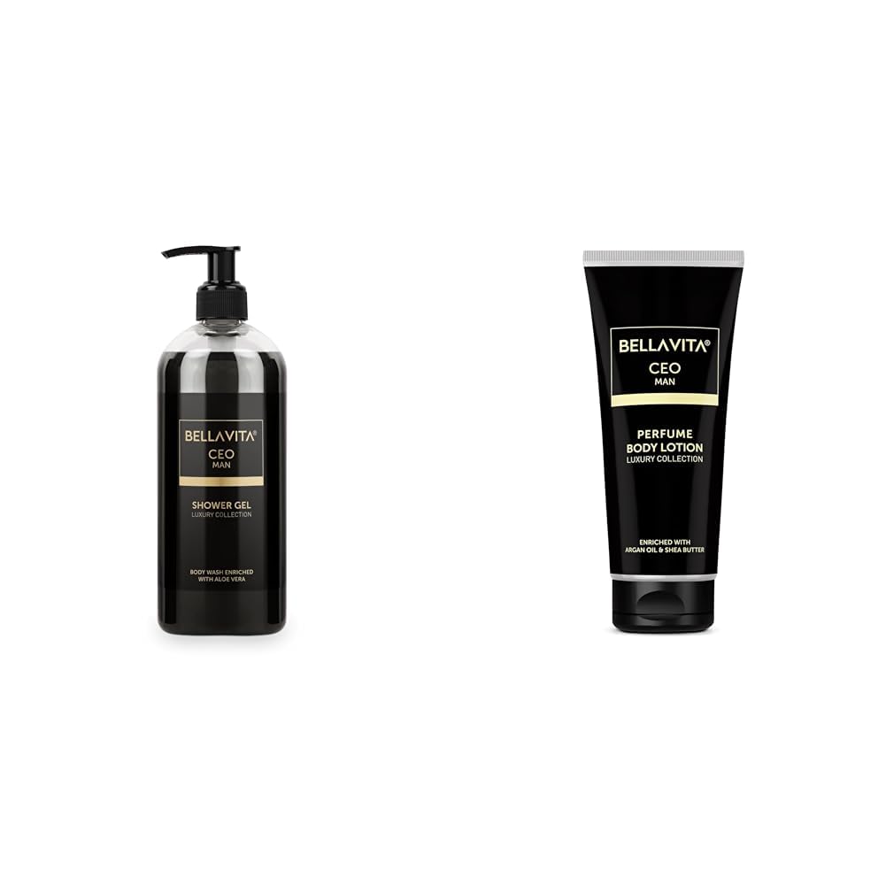 Bella Vita Luxury CEO MAN Body Wash Refreshing Shower Gel for Deep Cleansing Hydrating & Moisturising Skin with Aloe Vera & Charcoal Powder 500 Ml Intense CEO Man Body Perfume Lotion