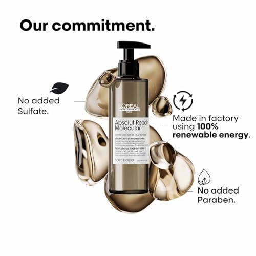 L'OREAL PROFESSIONNEL PARIS Absolut Repair Molecular Deep Repairing Rinse-off Serum for Damaged Hair - 250 ml | Repairs Very Damaged Hair and Restores Strength With 2% Peptides Bonder & 5 Amino Acids