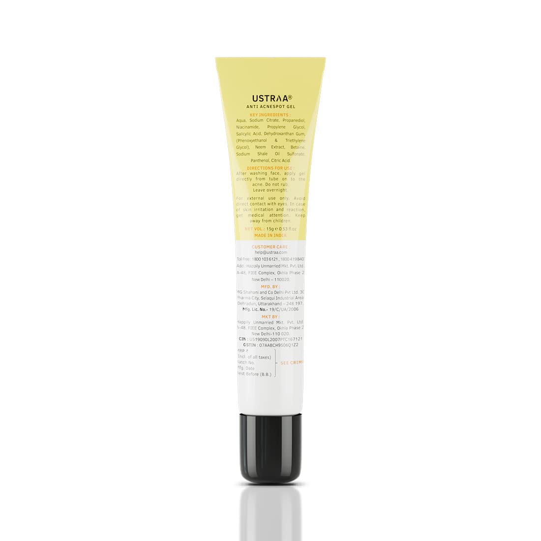 Ustraa Anti-Acne Spot Gel - 15 ml (Set of 2) | Reduces 99.9% Pimple-causing Germs | 2% Salicylic Acid - Removes Dead Skin & Clears Pores | Dermatologically Tested | Oil-free | Reduces Acne & Redness