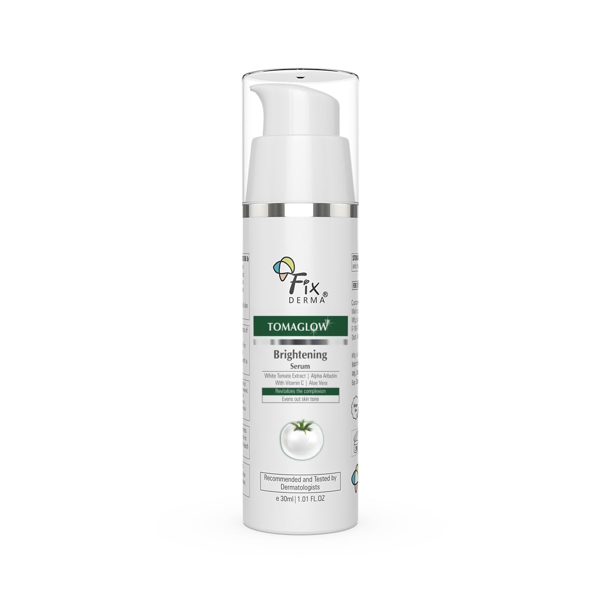 Fixderma TomaGlow Skin Brightening Serum for Face with 4% Niacinamide, 2% Alpha Arbutin, Vitamin C & White Tomato Extract | Reduce Pigmentation & Dark Spots | Brightens the Skin | For Men & Women - 30ML