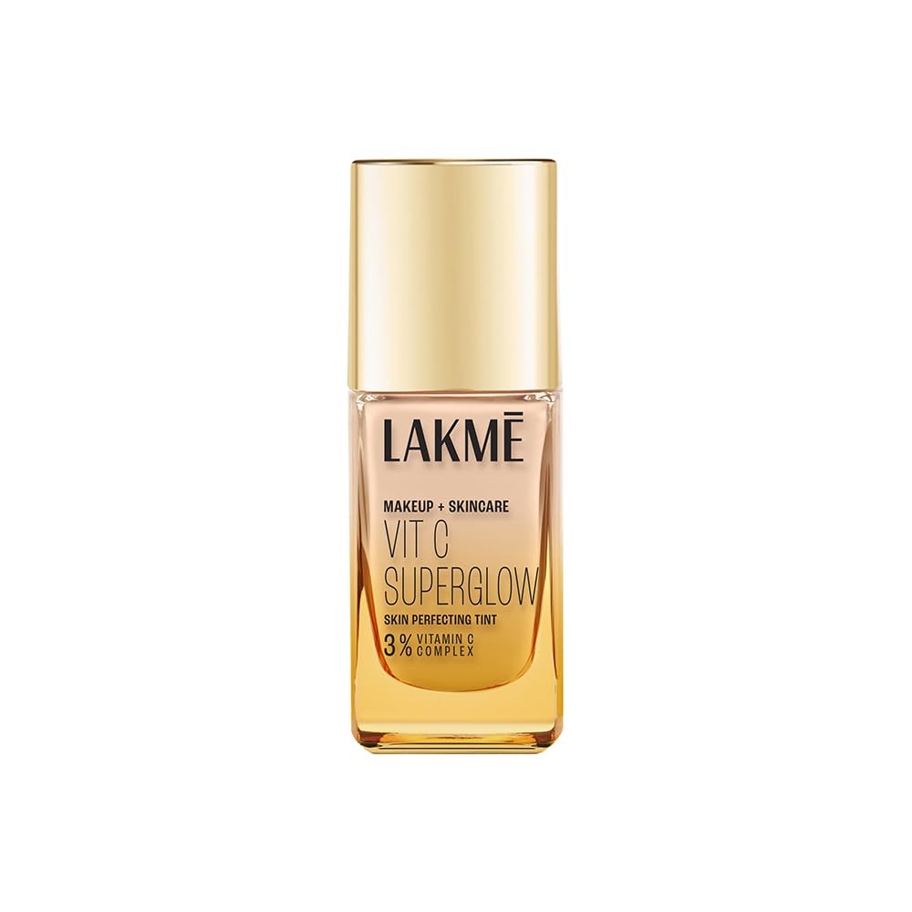 Lakmé Natural Makeup For All Skin Type+Skincare Vitc Superglow Skin Perfecting Liquid Medium Coverage Tint Cool Ivory C100 25Ml 1 Count