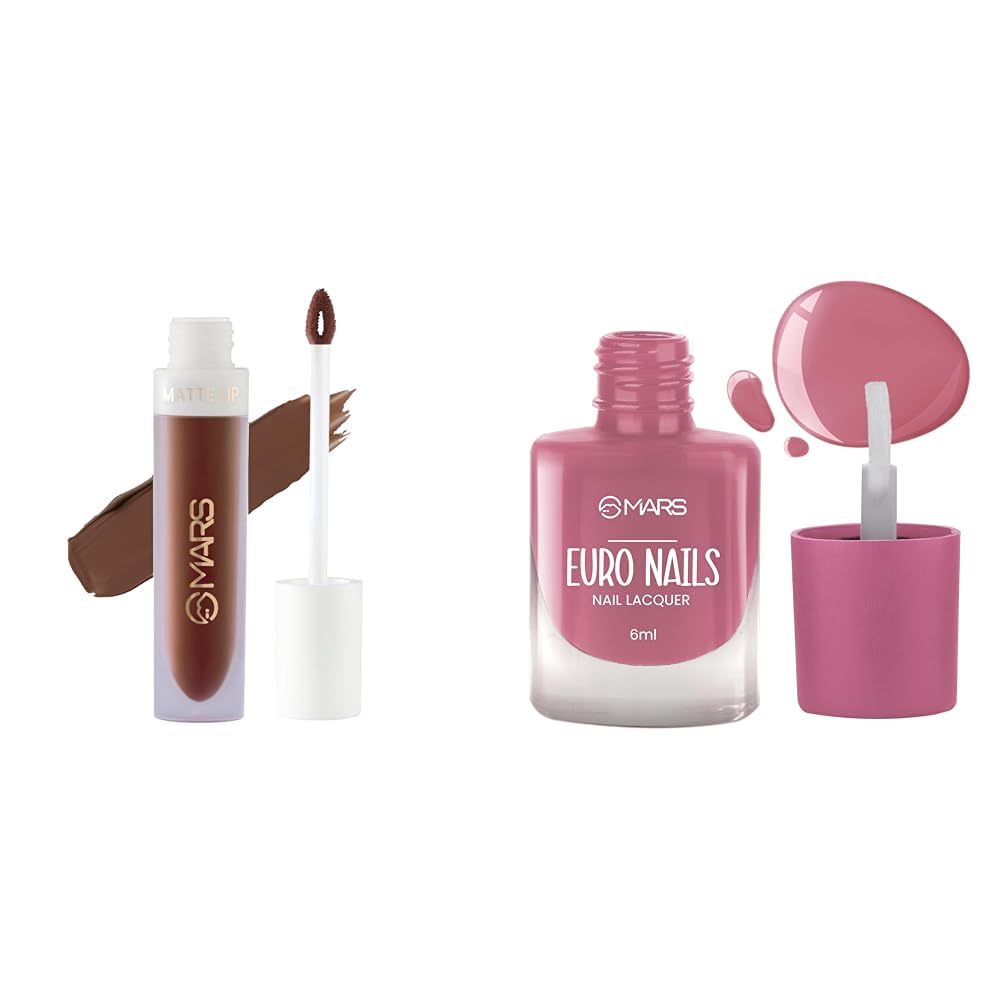 MARS Matte Liquid Lip Color | Long Lasting | Non-Transfer & Waterproof Lipstick for Women (4.5 ml) (01-Spice Brown) EURO Nail Lacquer (6.0 ml) (Shade-14)