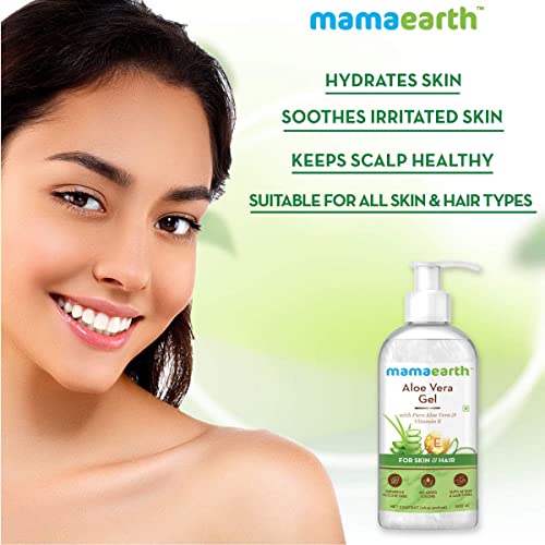 Mamaearth Aloe Vera Gel for Skin & Hair | With Pure Aloe Vera & Vitamin E | Hydrates Skin | Soothes Irritated Skin | Keeps Scalp Healthy | For Men & Women | 300 ml