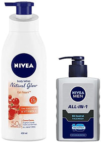 Nivea Body Lotion, Extra Whitening Cell Repair SPF 15, For All Skin Types, 400ml & Men Face Wash, Oil Control, 10x Vitamin C, 150ml