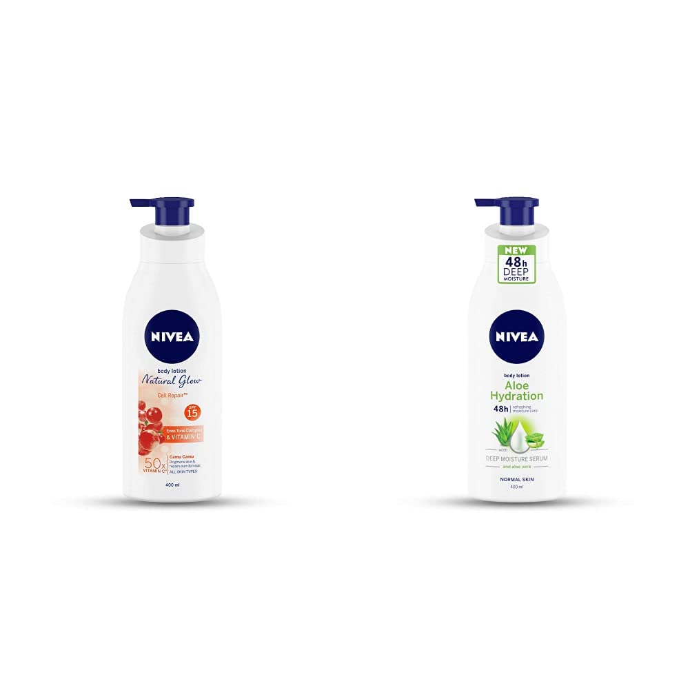 NIVEA Body Lotion, Extra Whitening Cell Repair SPF 15, For All Skin Types, 400ml And NIVEA Body Lotion, Aloe Hydration, For Normal Skin, 400ml