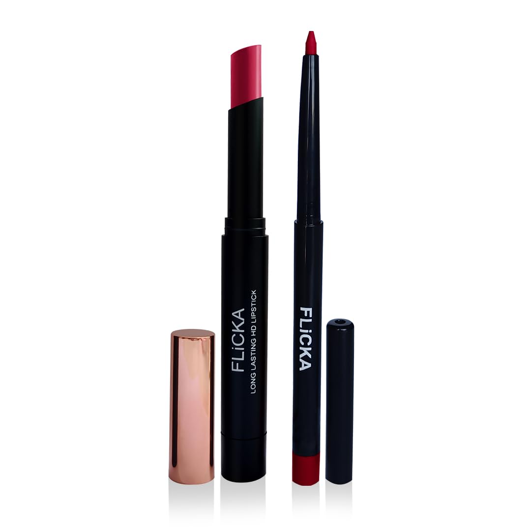FLiCKA High Drama Matte Lipstick Funny & Lip Liner Greece Combo | 11