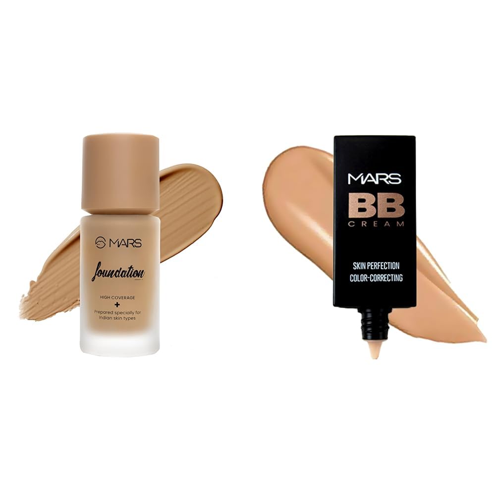 MARS High Coverage Liquid Matte Found Foundation For All Skin Types | Blemish Free & Blendable Foundation For Makeup (40Ml) (Shade-07), 1 Count BB Cream Lightweight Foundation (30 ml) (Tan)