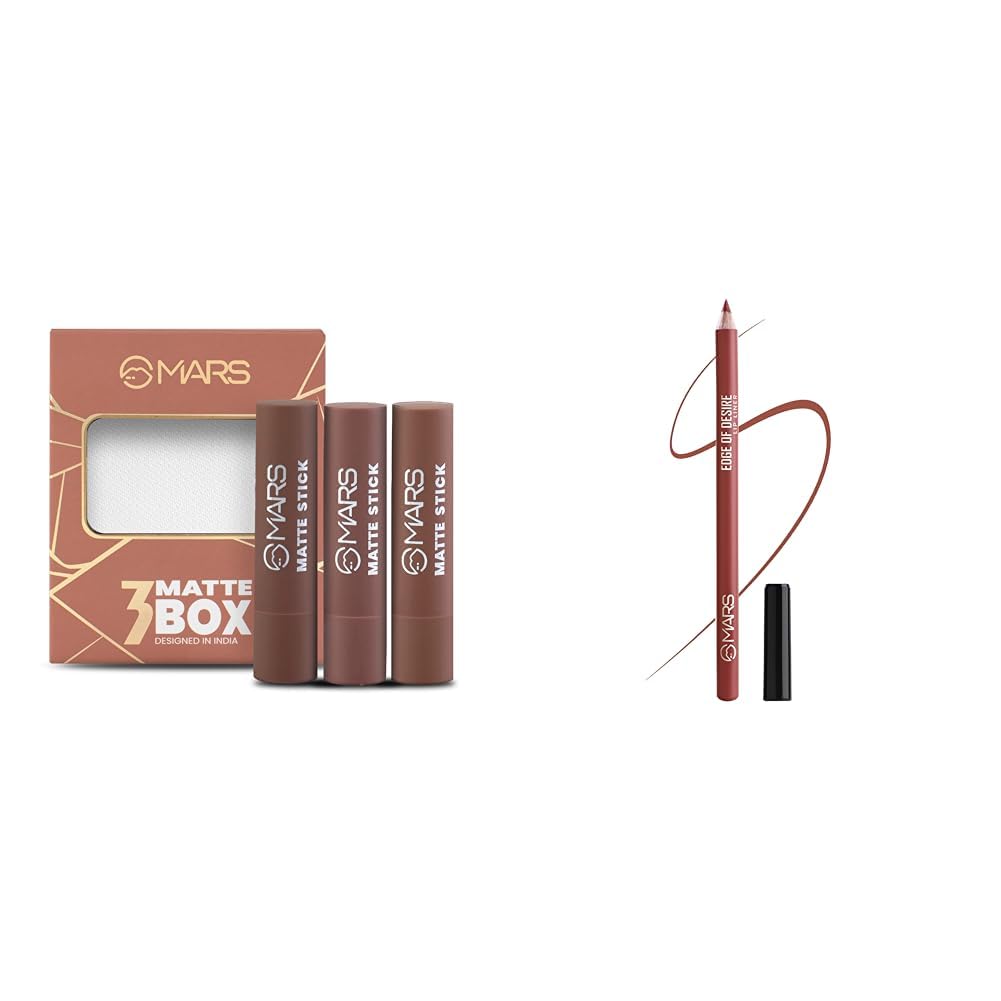 MARS Matte Box Set of 3 Lipsticks for Women (3x3.2 gm) (04-Brown) Matte Lip Liner | One Swipe Smooth Application | Long Lasting Lip Pencil (1.4gm) (20-CHILL RED)