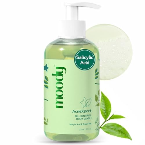 Moody AcneXpert 2% Salicylic Acid%, 5% Niacinamide & Green Tea Body Wash | Prevents Body Acne & Deeply Cleanses skin | Paraben & Sulphate free | Suitable for all skin types | Body Shower Gel 200ml