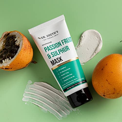 Dr. Sheth's Passion Fruit & Sulphur Mask For Skin Detoxifying|Face Pack That Brightens Skin With Bentonite & Kaolin Clay|For Women & Men| Peel Off Mask, Face Pack For Glowing Skin -50G, 1 Count