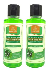 Khadi Pure Herbal Neem & Tulsi Face and Body Wash, 210 ml (Pack of 2),Green,KPNEEMTULSIBWX2