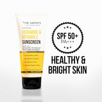 Dr. Sheth's Ceramide & Vitamin C Sunscreen | SPF 50+ Pa+++ | In-Vivo Tested | For Bright Skin & Healthy Glow | Non-Greasy, Quick-Absorbing, No White Cast | UVA/B & Bluelight Protection | For Men & Women | For All Skin Type | 80 g
