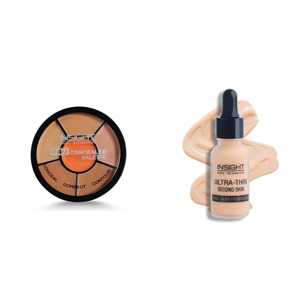 INSIGHT Cosmetics Pro Concealer Palette Matte Light (Concealer), All Skin Type & Cosmetics Ultra-Thin Second Skin Long Wear Foundation, 20Ml (03-Sun Beige) Oil, 2 count