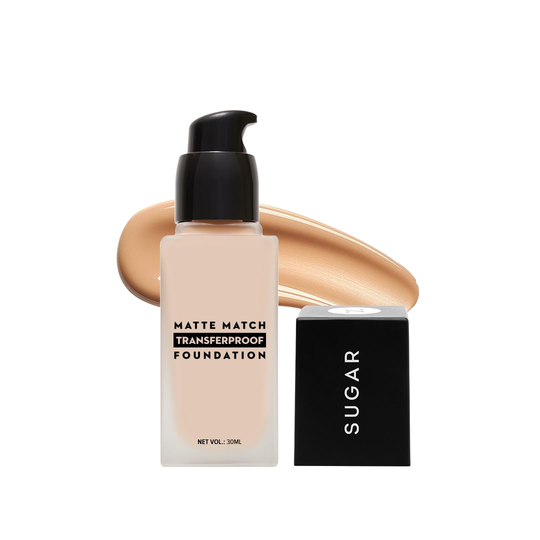 SUGAR Cosmetics Matte Match Transferproof Foundation|Upto 24 Hr Wear|Waterproof|Suits All Skin Types|30Ml (55 Americano, Full, Lotion)