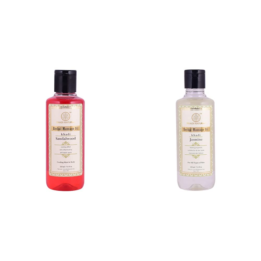 Khadi Natural Sandalwood Massage Oil, 210ml And Khadi Natural Ayurvedic Jasmine Massage Oil, 210ml