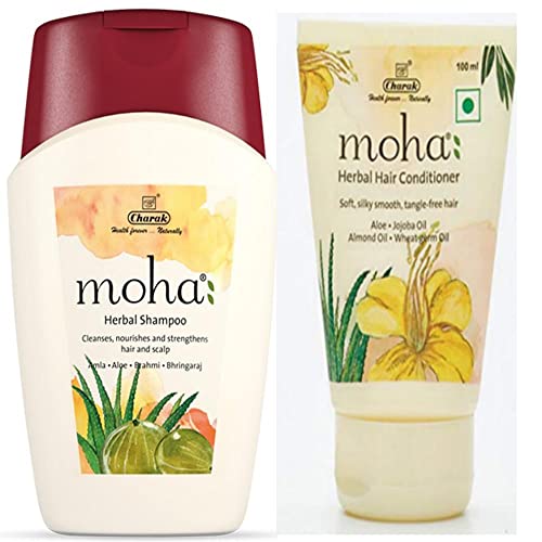moha: Herbal Hair Shampoo & Conditioner | Mild Shampoo & Conditioner For Daily Use For All Hair Types | Hair Cleanser With Benefits Of Amla, Aloe, Brahmi & Bhringaraj - 100ml Each