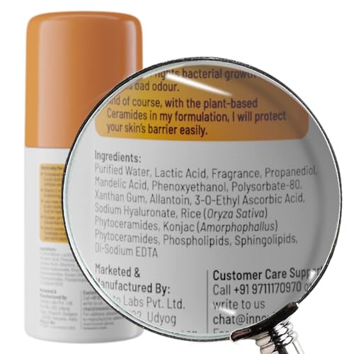 Chemist at Play UnderArm Roll-On Deodorant with 5% AHA, Lactic Acid & 1% Mandelic Acid | Prevents Body Odour, Brightens Skin & Exfoliates Underarm | Peach Fragrance 40ml (Pack of 3)