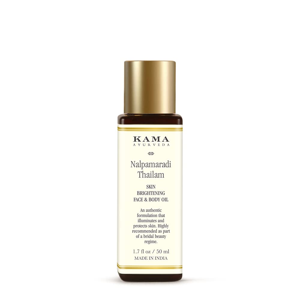 Kama Ayurveda Organic Henna Powder, 100g - Brown & Kama Ayurveda Nalpamaradi Thailam Skin Brightening Treatment- 50 ml & KAMA AYURVEDA ELADI HYDRATING FACE CREAM 8GM