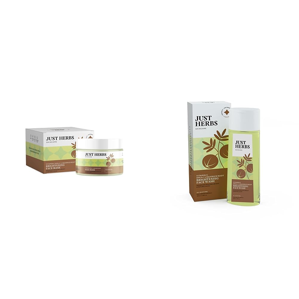 Just Herbs Ayurvedic Vitamin C Face Pack & Mask with Amla, Liquorice Root & Bentonite Clay- 50 gm & Skin-Rejuvenating Ayurvedic Face Wash Cleanser - 100 ML Combo