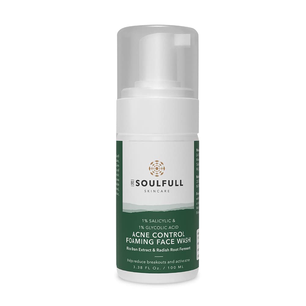 BE SOULFULL Acne Foaming Face Wash- Acne Control Face Wash with 1% Salicylic Acid, 1% Glycolic Acid- Daily Exfoliating Face Wash- Controls Oil, checks Open Pores & Removes Dead Skin Cells- 100ML