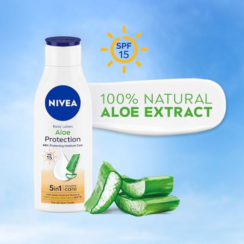 NIVEA Aloe Protection Body Lotion 200 ml | SPF 15 | Aloe Vera Extracts | Dep Moisture Serum | Men and Women | All Skin Type
