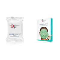 O3+ Shine & Glow Mono Dose Kit for Brightening, Whitening & Even Skin Tone (38g) & O3+ Sea White Brightening Facial Kit With Peel Off Mask Suitable (45g, Single Use Facial Kit) Combo
