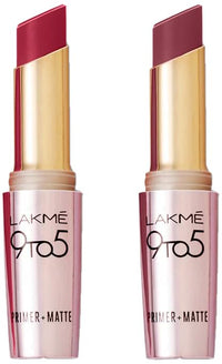 Lakmé 9TO5 Primer + Matte Lip Color MR5 Berry Base & Lakmé 9TO5 Primer + Matte Lip Color MP3 Pink Party