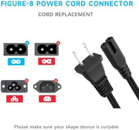 Figure 8 Power Cord 5Ft, 2 - Prong Cable Connector Compatible with Home Office Electronics TV, Printer, Laptop, Samsung Monitor