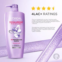 L'Oreal Paris Hyaluron Moisture 72HR Moisture Filling Shampoo powered by Hyaluronic Acid, for Frizz-free, Hydrated and Bouncy Hair Full of Life | 650 ml