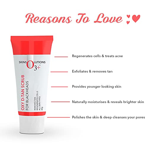 O3+ Oxy D-Tan Scrub 60g for Blackheads & Glowing Skin & O3+ ALPHA MEN Acno D-TAN Face Wash with Tea Tree 100g for Oily Skin Combo
