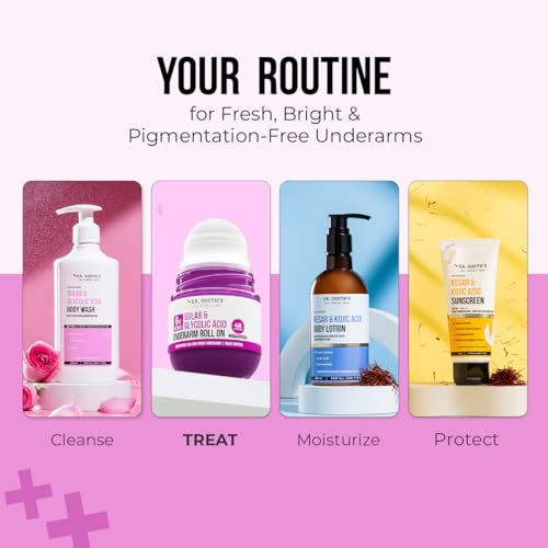 Dr. Sheth’s Gulab & Glycolic Acid Underarm Roll-On | 6% Actives | 48-Hours Odor Protection | AHA Based | Aluminum & Alcohol Free | Sweat Control & Fades Pigmentation | Floral Fragrance | For Men & Women | 50 ml