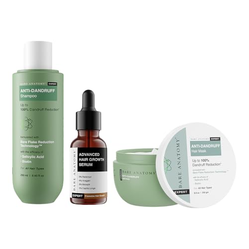 Bare Anatomy Expert Anti-Dandruff Shampoo + Mask | Dandruff Reduction | Targets Oily Scalp & Sheds Dry Flakes | Advanced Hair Growth Serum |Hair growth & Hair fall control serum for Women & Men
