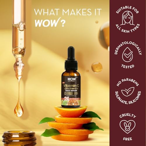 WOW Skin Science Brightening 20% Vitamin C Face Serum | Boost Collagen and Elastin for Anti aging, Skin Repair | For Dark Circles, Fine Lines | Glowing Skin | Hydrates | 30 ml