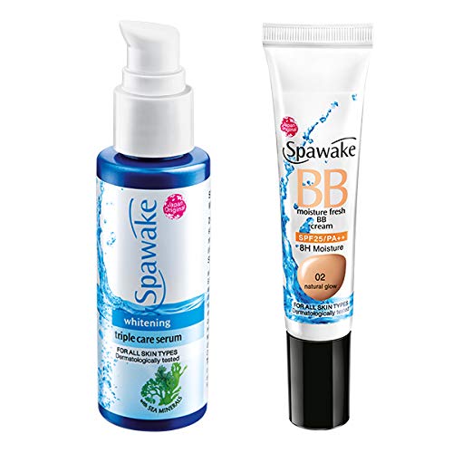 Spawake Face Serum Whitening Triple Care with Vitamin C for Smooth and Bright Skin 45ml + Moisture Fresh BB Cream Natural #02 15ml, Combo Pack