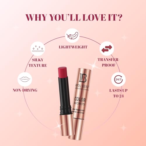 Lakyou Beauty Color Secrets | Non-Transfer Matte Lipstick | Bold Red | Long Lasting Wear | 4g | (B12(Sexy Red))